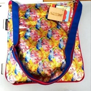 SUMMER TOTE metallic palm leaves crossover satchel tote NWT
